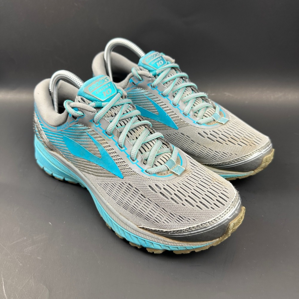 Brooks Ghost 10 Womens Running Shoes Grey Blue Wide Width Sneakers Size 9 W